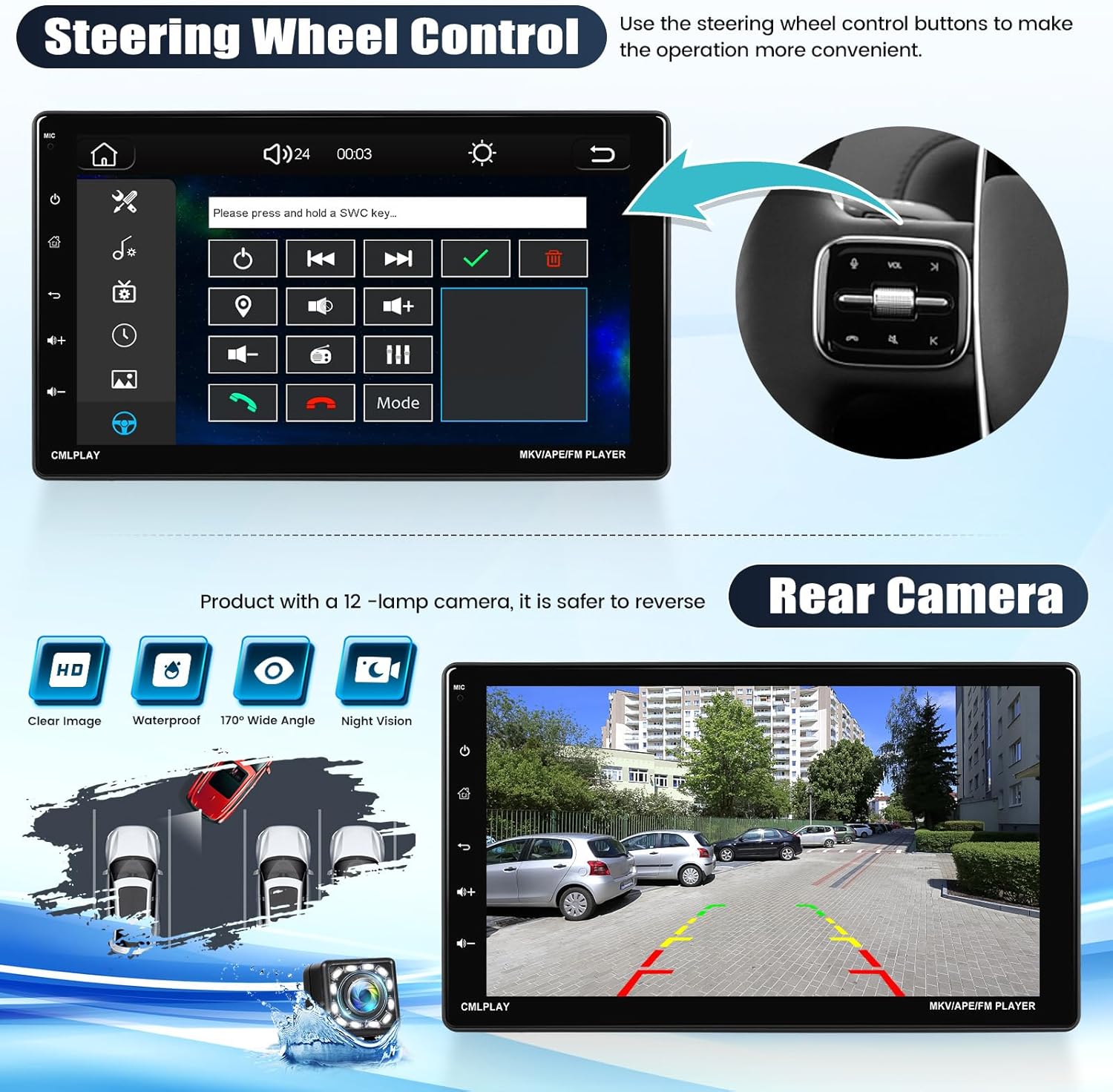Single Din Car Stereo with Wireless Apple Carplay&Android Auto