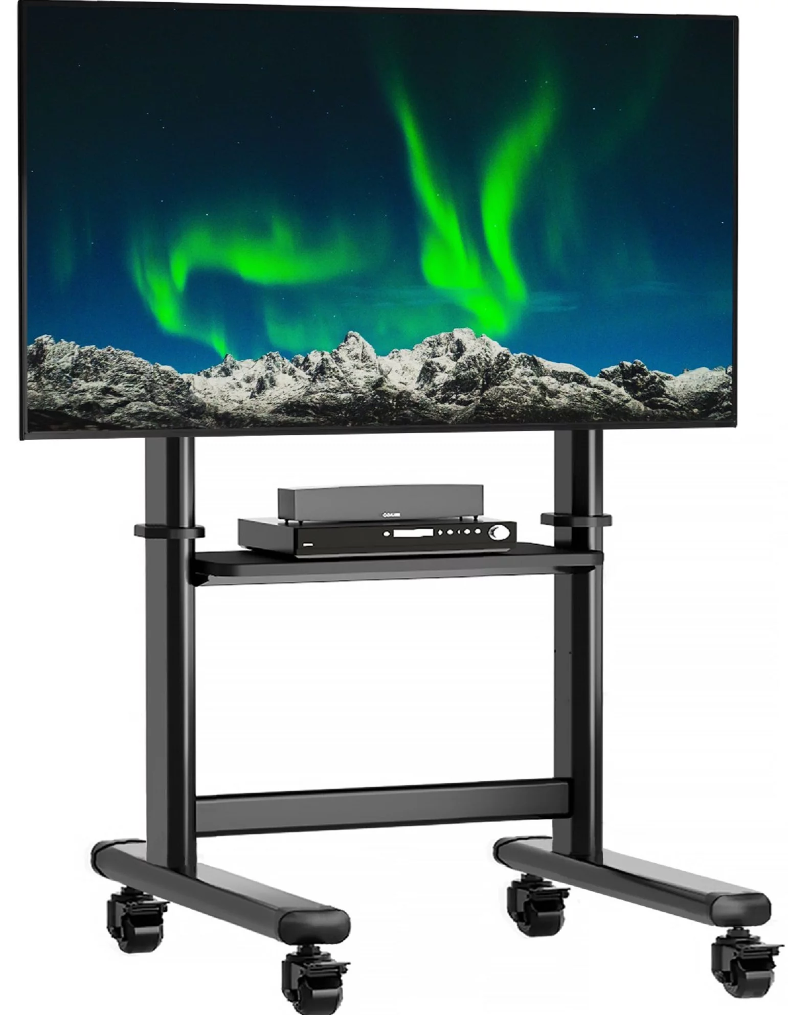 Black Mobile TV Stand Rolling TV Cart for 55 to 90 inch Flat Screen TVs，Holds Up to 200lbs