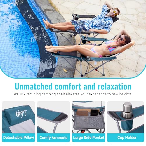#WEJOY 2-in-1 Reclining Camping Chair with Footrest for Adults Folding Lounge Chair with Adjustable Backrest Lightweight Camping Chairs Heavy Duty