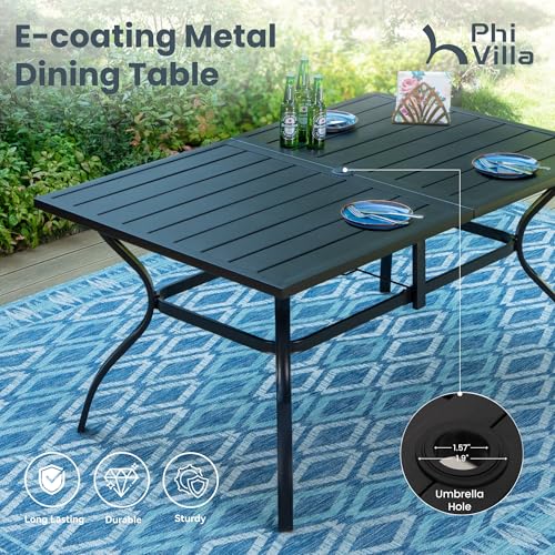 PHI VILLA 5 PCS Outdoor Patio Dining Set with Swivel Dining Chairs (Blue) and 37"x 37" Metal Steel Dining Table(1.57" Umbrella Hole)