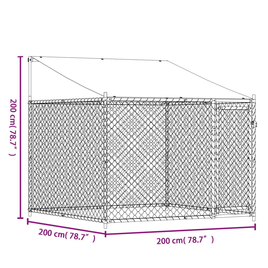 vidaXL Dog Cage with Roof and Door Gray 6.6'x6.6'x6.6' Galvanized Steel