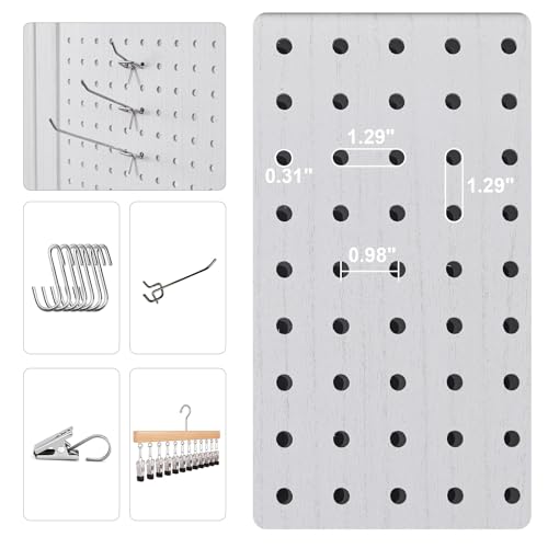 Pegboard Display, 5.6Ft Wooden Room Divider Folding Privacy Screens Portable Freestanding Wall Organizer for Retail Craft Art Display Board (4panels