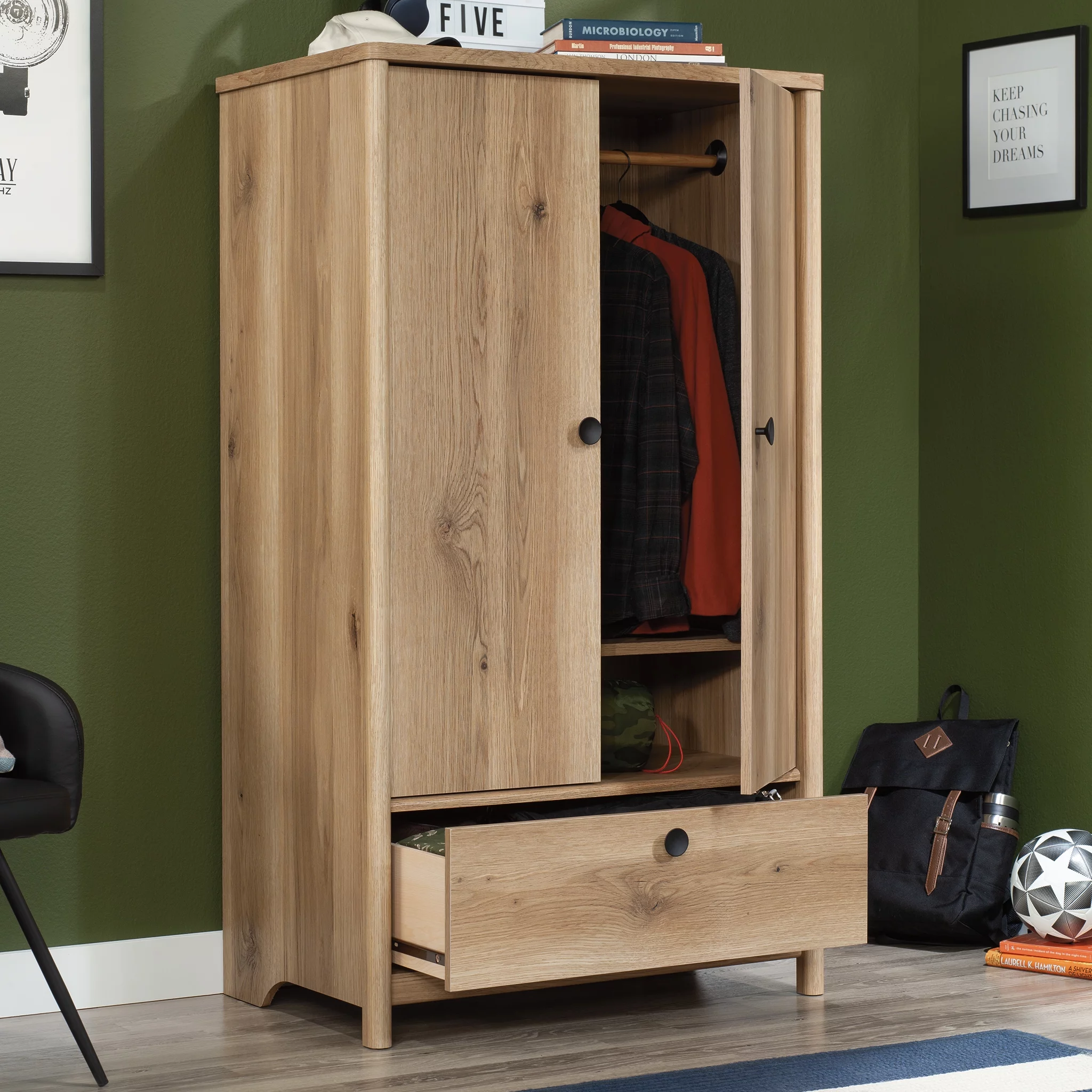 Sauder Dover Edge Bedroom Armoire with Drawer, Timber Oak Finish