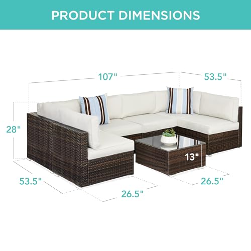 Best Choice Products 7-Piece Modular Outdoor Sectional Wicker Patio Conversation Set w/ 2 Pillows, Coffee Table, Cover Included - Gray/Navy