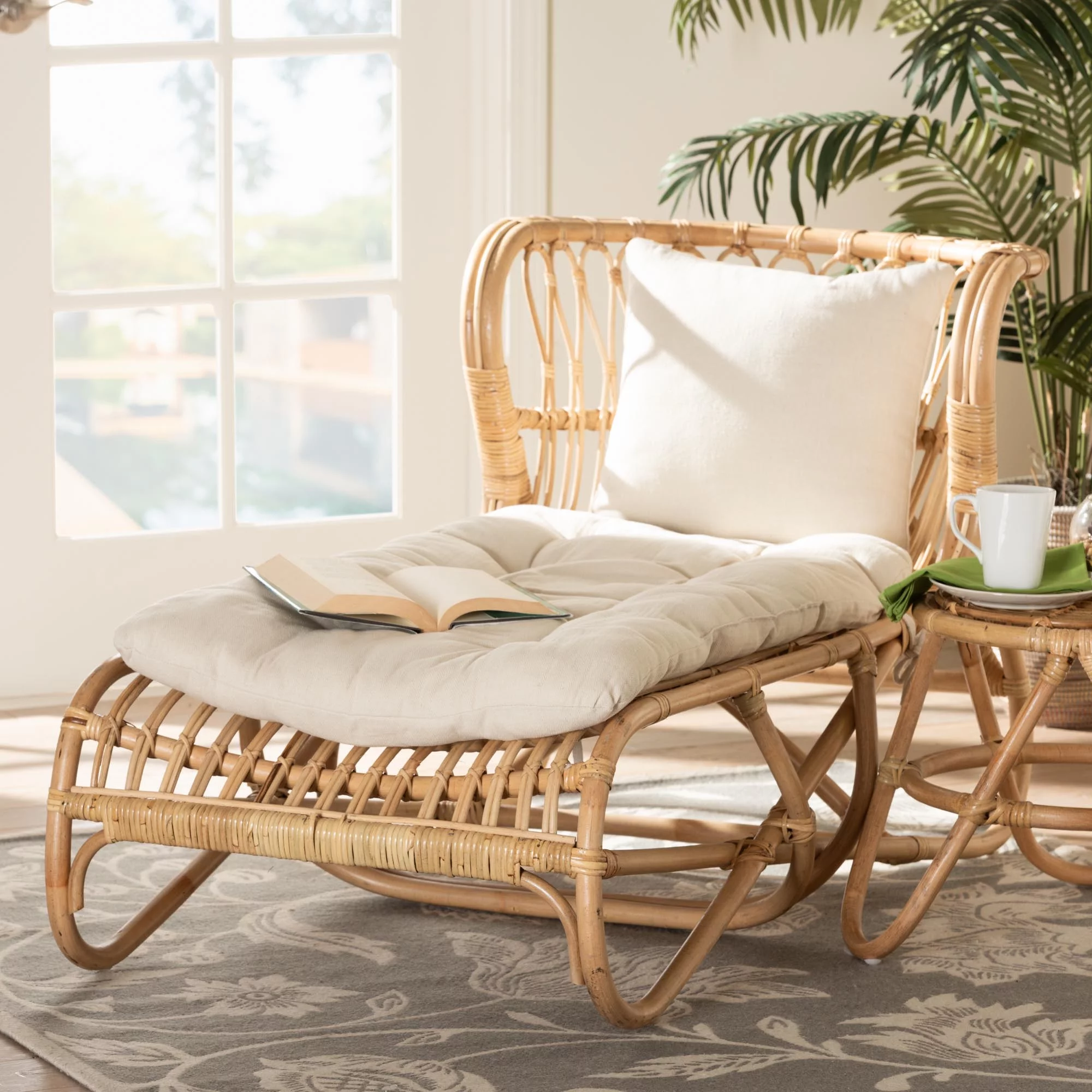 bali & pari Delara Modern Bohemian Natural Brown Rattan Chaise