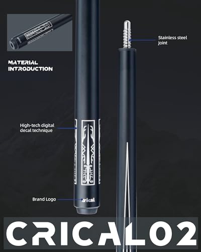CRICAL Carbon Fiber Pool Cue Stick 58" Billiard Cue Sticks Professional Low Deflection Pool Sticks with 3/8 * 8 Pin Joint and 12.5mm Tip