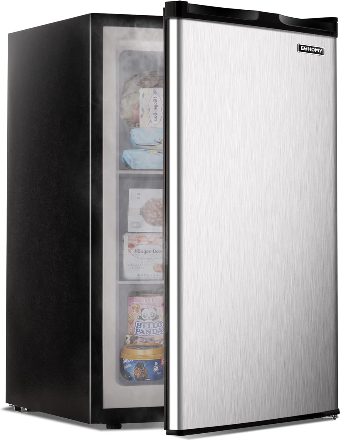 EUHOMY Upright freezer, 3.0 Cubic Feet, Single Door Compact Mini Freezer with Reversible Stainless Steel Door