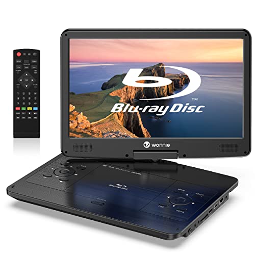WONNIE 16.9" Portable Blu ray DVD Player with 14.1" 1080P HD Swivel Screen, 4-Hour Rechargeable Battery, Supports HDMI Output, Surround Audio