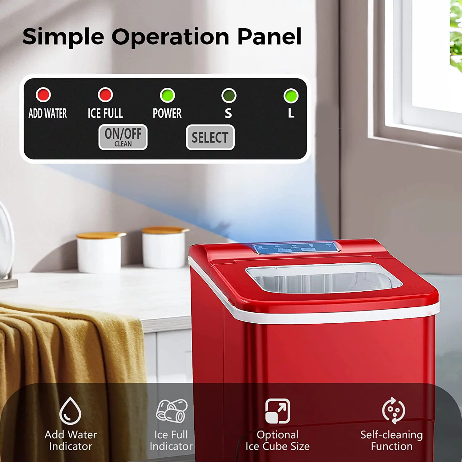 Countertop Ice Maker Machine, Portable Ice Makers Countertop, Make 26 lbs ice in 24 hrs, Ice Cube Rready in 6-8 Mins with Ice Scoop and Basket