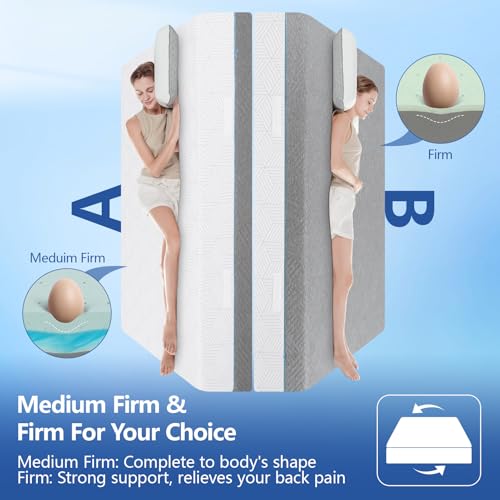 Split King Adjustable Bed Frame with Mattress, 12 Inch Grey Gel Memory Foam Medium-Firm Mattress in Box