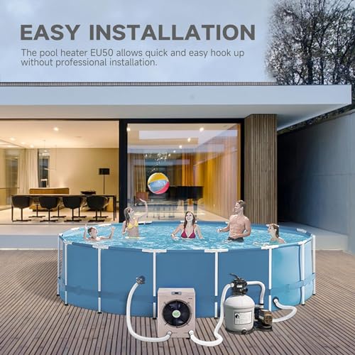 Above Ground Pool Heater, Up to 5000gallons Swimming Pool Heat Pumps, Fits 8/11/15 Foot Pools Electric Pool Water Heaters, Max Output 16184BTU/hr