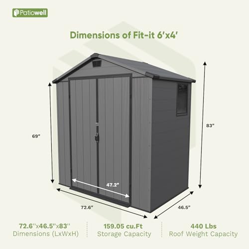 Patiowell 6 x 8 FT Plastic Outdoor Storage Shed with Floor, Resin Outside Tool Shed with Two Windows and Lockable Easy to Install, Door for Garden