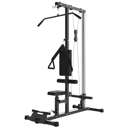 LAT Pulldown Machine, Multi-Functional Cable Machine with High and Low Pulley Station, Row Cable Machine Home Gym with Leg Support
