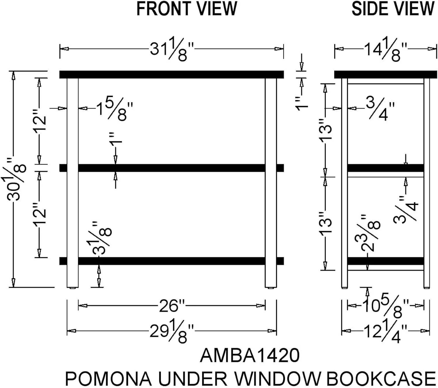 Pomona 31" Tall 2-Tier Solid Wood And Metal Under-Window Bookcase, Rustic Reclaimed Wood Design, Industrial, Stylish, Durable Lacquer Finish