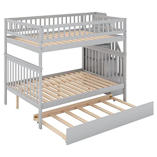 Harper & Bright Designs Twin Size Loft Bed with L-Shaped Desk and Stairs, Solid Wood Loft Bed Frame with Storage Drawers and Bookcase