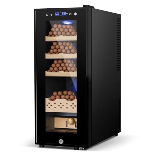 Cigar Electric Humidor, 35L 250 Counts Large Capacity Thermostatic Electric Cigar Cooler Cabinet with Digital LED Screen, Safety Lock