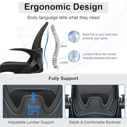 Primy Drafting Chair Tall Office Chair with Flip-up Armrests Executive Ergonomic Computer Standing Desk Chair with Lumbar Support and Adjustable
