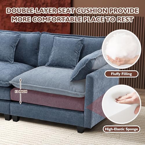 Ihanherry 111.4" U Shaped Modern Cloud Sofa Modular Sectional Couch with 2 Ottoman, 5-Seat Chenille Deep Seat Sofa with Pillow for Living Room