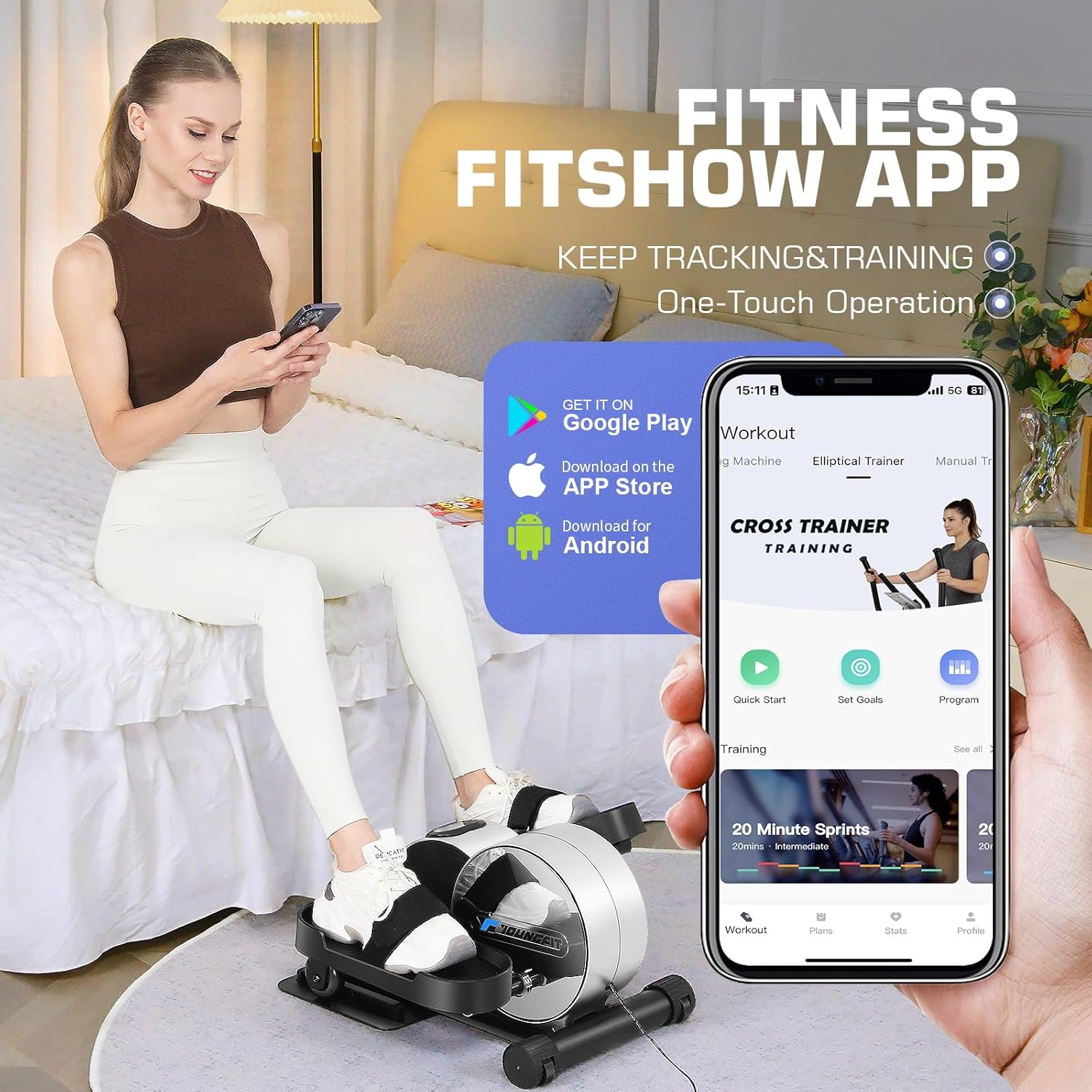 Under Desk Elliptical, Electric Seated Foot Pedal Exerciser with Fitness APP, Mini Elliptical for Home, LCD Display Monitor, Remote Control