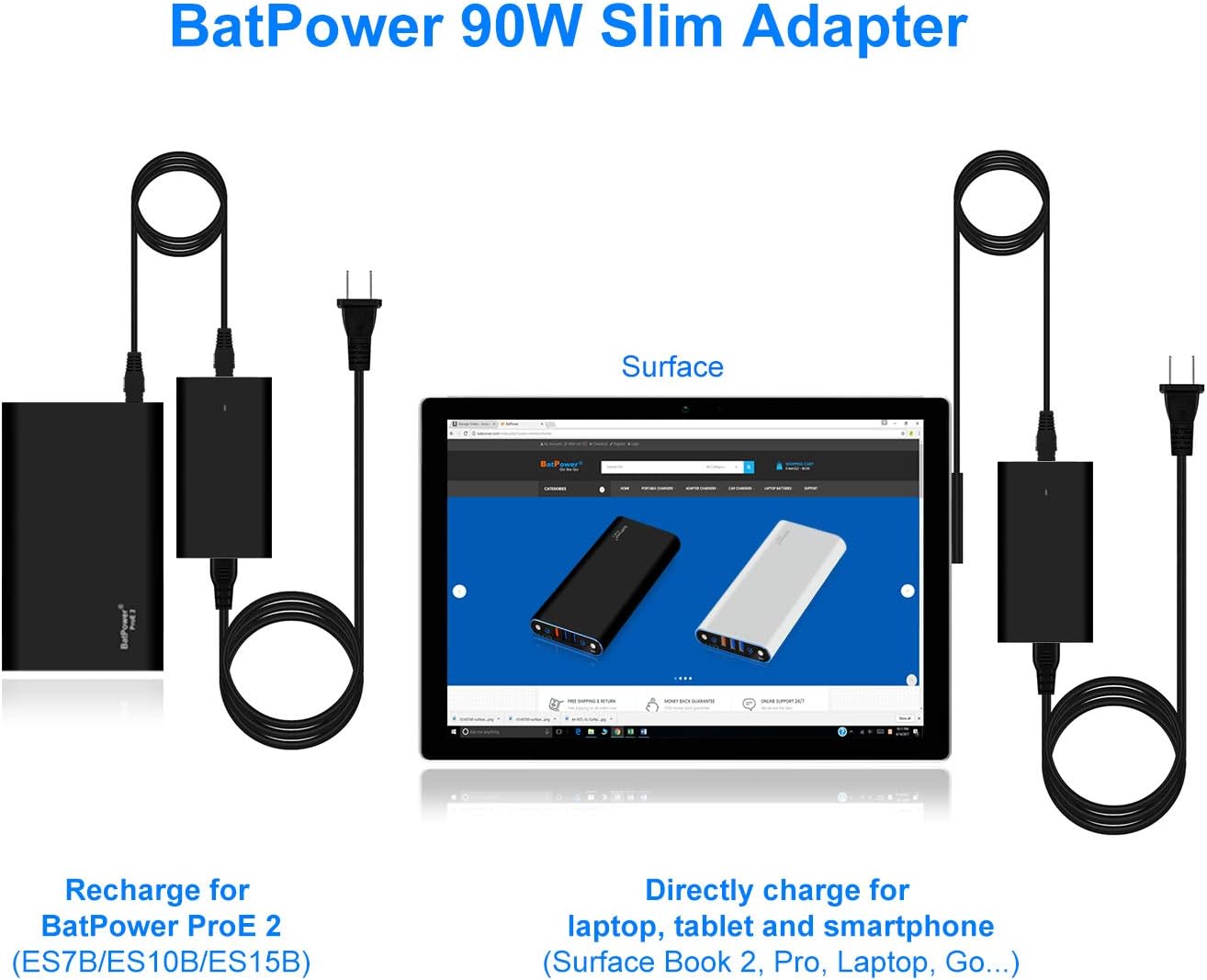 BatPower ProE 2 ES10B 148Wh MS Surface Power Bank for Surface Book 3 2 1 External Battery Surface Laptop 4 3 2 1 Surface Pro X 8 7 6 5 4 3 Go