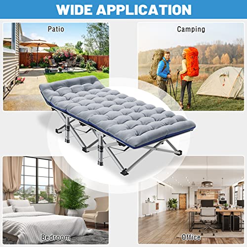 DoCred Folding Camping Cot with Mattress, 2 Pack Heavy Duty Folding Cot for Adults, Portable Sleeping Cot Bed Adults Outdoor Bed with Carry Bag
