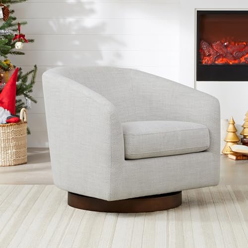 CHITA Swivel Accent Chair, FSC Certified Upholstered Fabric Barrel Chair for Living Room, Fully Assembled, Flax Beige
