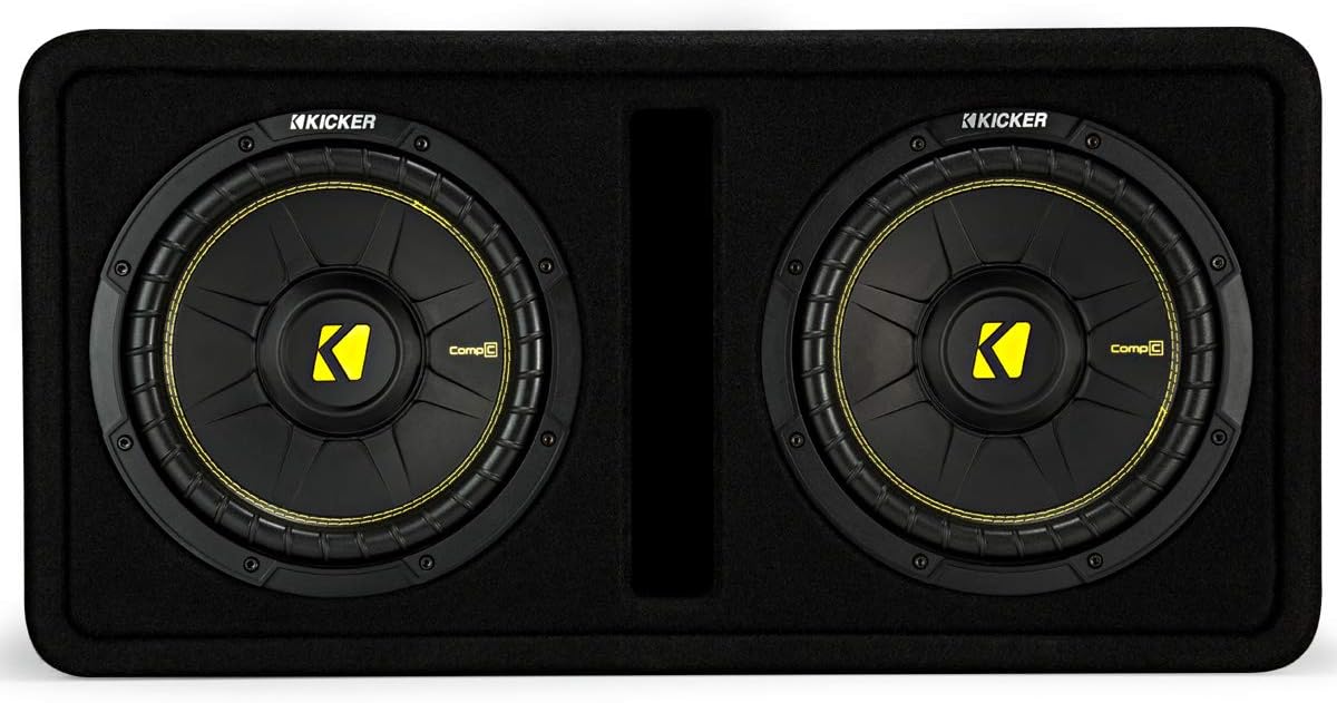 Kicker Bundle Compatible with Universal Vehicles 44DCWC102 Dual 10" CompC Ported Dual Loaded Sub Box Enclosure with HA-A400.1 800 Watt Subwoofer