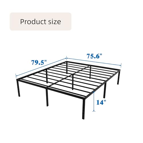 Full Size Bed Frame, 14 Inch Metal Platform Bed with Iron-Art Headboard & Footboard, Classic Bed Frame with Heavy Duty Metal Slats Support