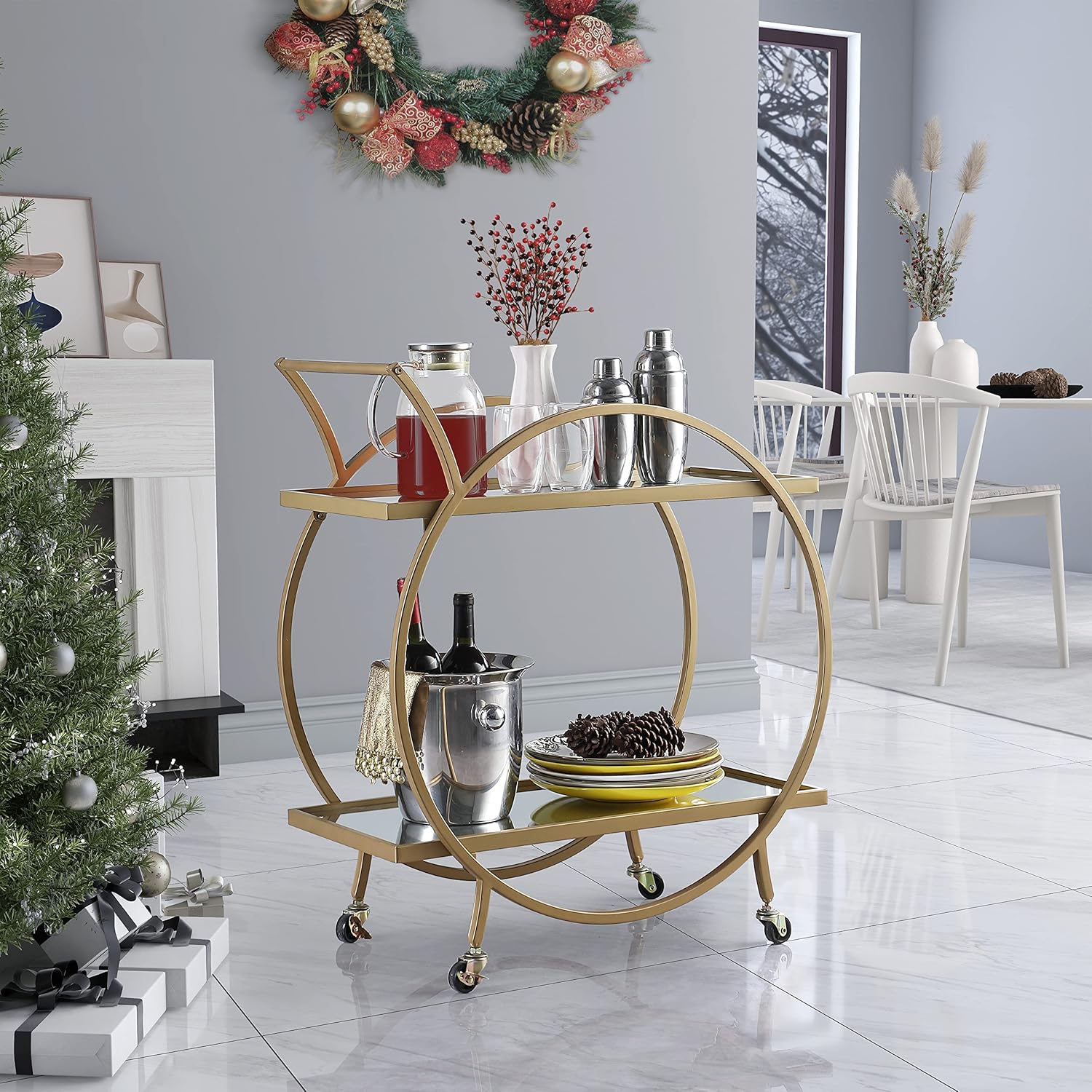 FirsTime & Co. Silver and Gray Odessa Bar Cart, American Designed, 27.5 x 14 x 33 inches