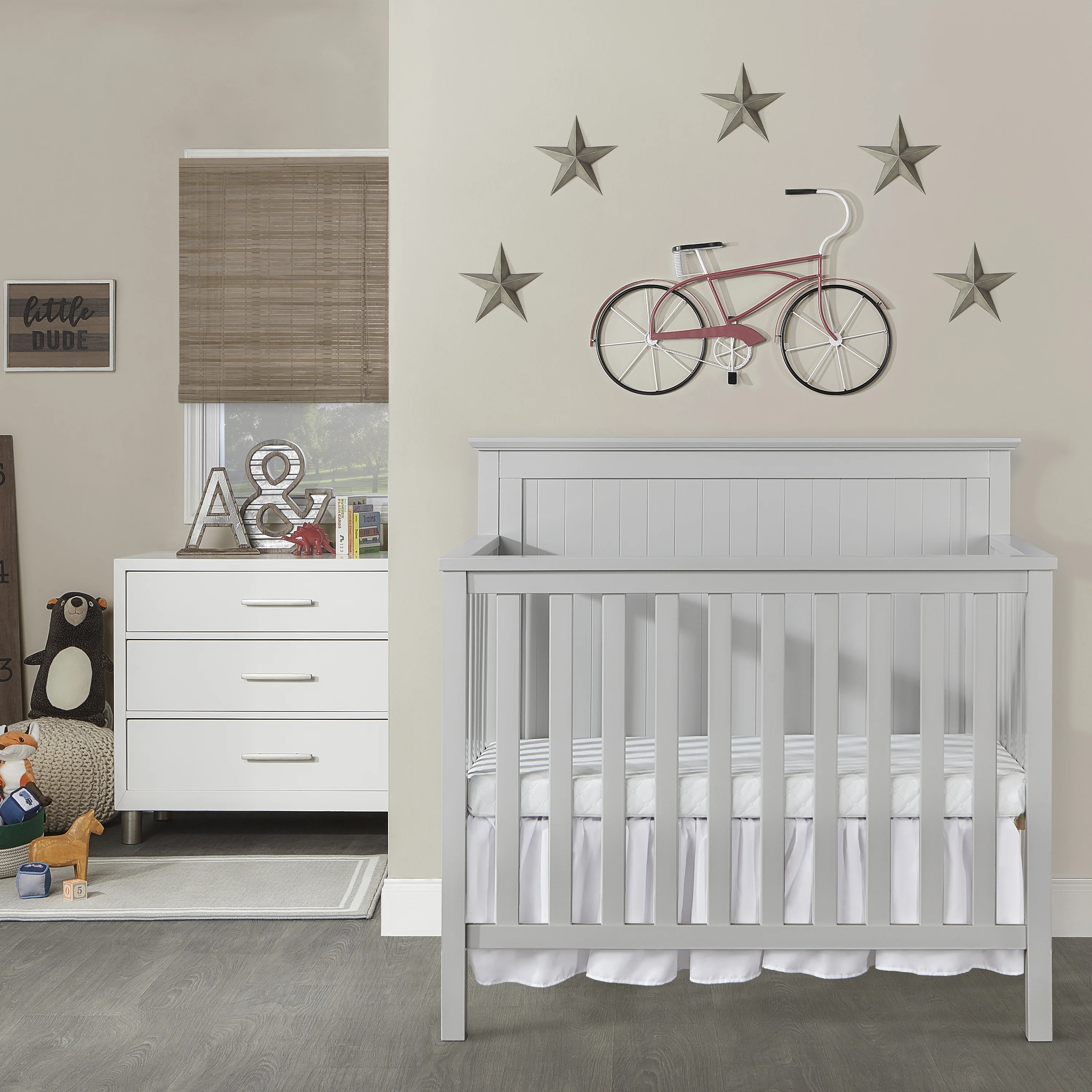 Dream On Me Ava 4-in-1 Convertible Mini Crib, Pebble Grey