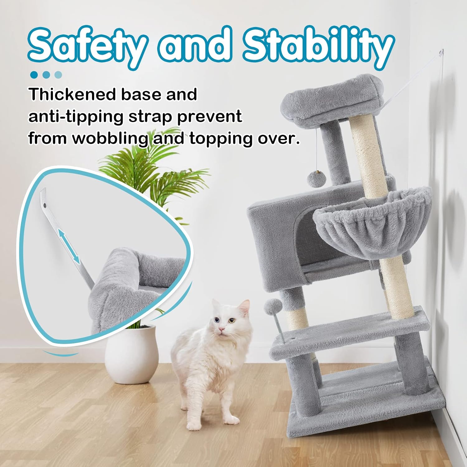 Dooradar Cat Tree for Indoor Cats, 38 Cat Tower with Adjustable Base, Small Multi-Level Cat Furniture with Condo, Scratching Posts and Perch