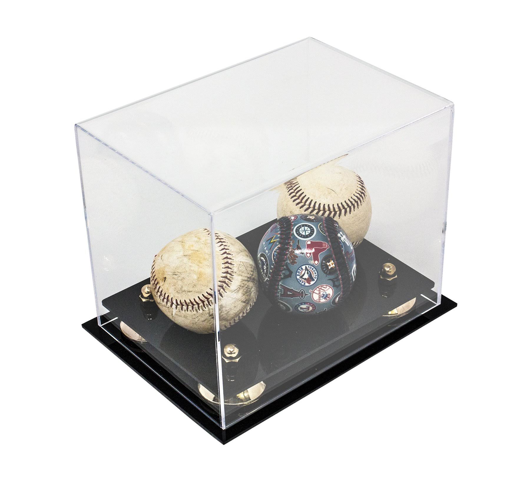 Versatile Deluxe Clear Acrylic Display Case - Small Rectangle Box with Black Risers 8.25 inch x 6 inch x 6.75 inch (a003-br)