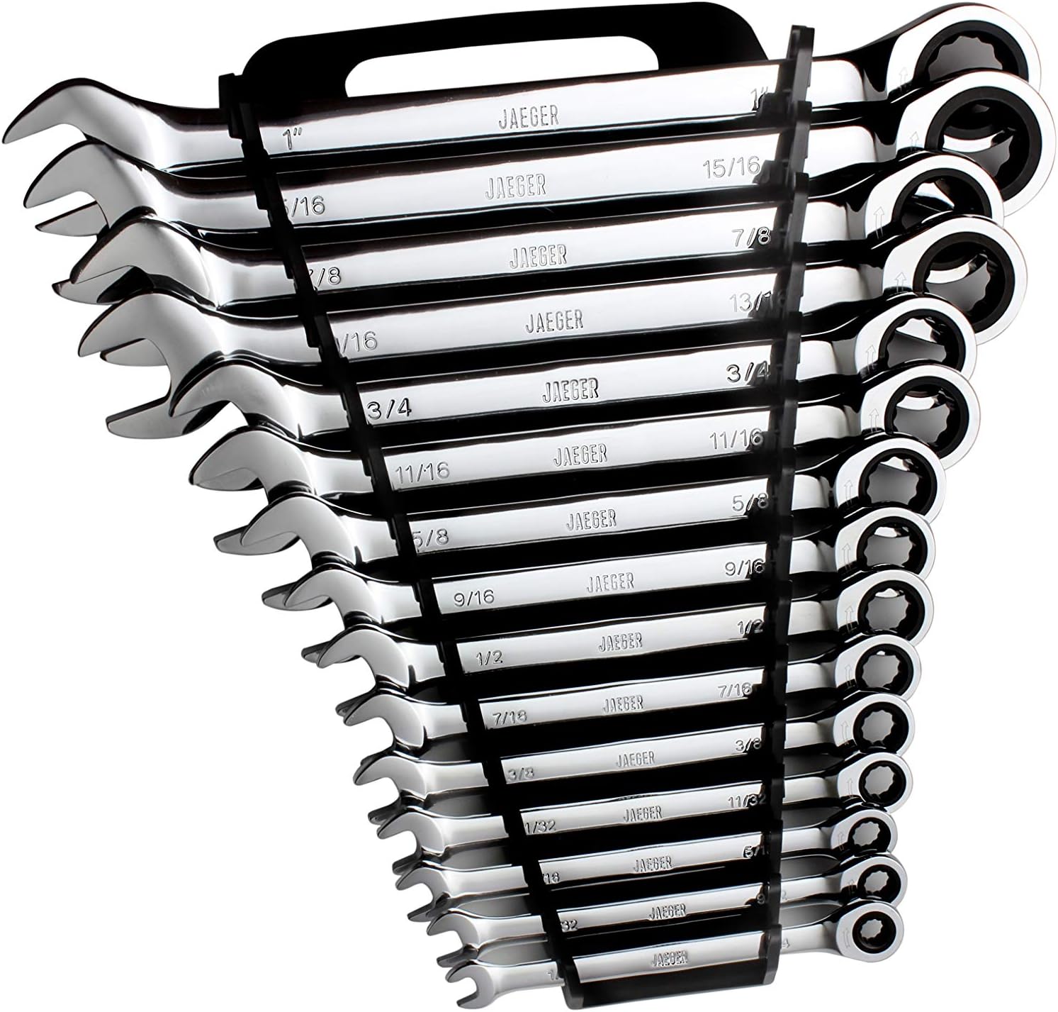 JAEGER 15pc Inch TIGHTSPOT Ratcheting Wrenches MASTER SET - Our LARGEST SAE/INCH SET With Bear Keeper Rollup Case