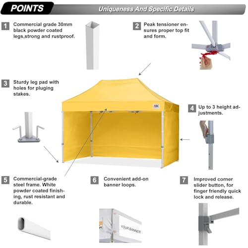 ABCCANOPY Easy Pop Up Canopy Tent with Sidewalls 10x10 Commercial -Series, White