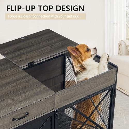 Aoowow Large Double Dog Crate Furniture 72.4" Indoor Dog Kennel with Sliding Barn Door and Divider