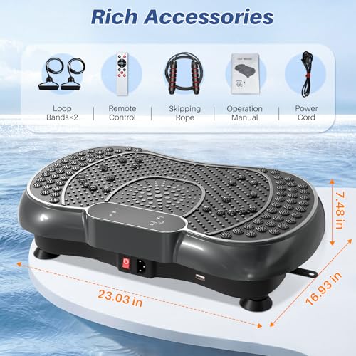Vibration Plate Exercise Machine for Weight Loss – 100-Speed Platform with Bluetooth Speaker, Remote & Bands