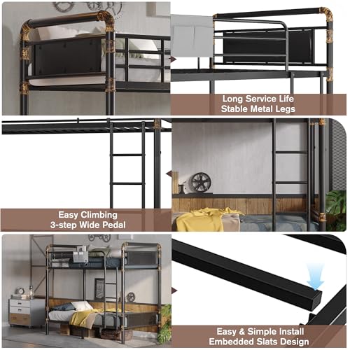2 IN 1 Metal Bunk Bed Twin Over Twin, Convertible Twin Bunk Beds into 2 Individual Twin Size Bed for Kids Adults, 14.8" High Guard Rail