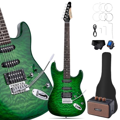 Leo Jaymz 39" Full Size ST Style Electric Guitar Starter Kit with SSH Pickup, 5W Portable Amp, Tuner, Gig Bag, Strap & Accessories (Violet Ocean)