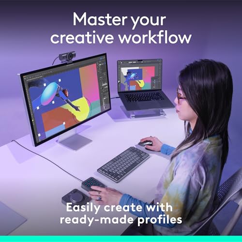 Logitech MX Creative Console, 9 Customizable LCD Keys, Stream Deck Accessories, Control Dial for Graphic Design, Adobe, Zoom, Spotify - Graphite