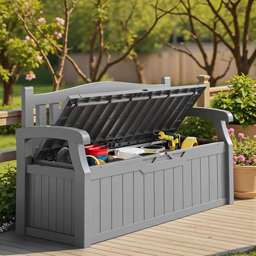 Homall 75 Gallon Outdoor Storage Benches Lockable Deck Box with Waterproof and UV Resistant, Waterproof Storage Box for Patio Furniture, Tools