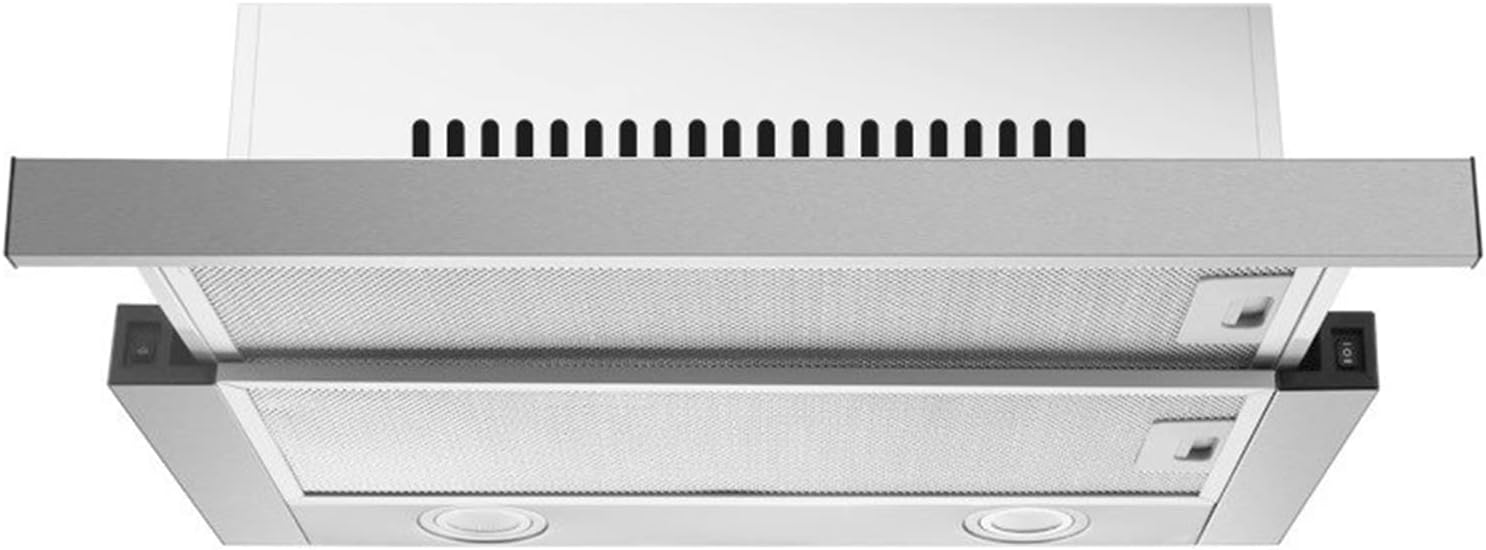 Kitchen Extractor Hood, Stainless Steel Cooker Hood, 600mm Built-in Extractor Fan with LED Light, Inner Loop, Hidden Pull-out Range Hood