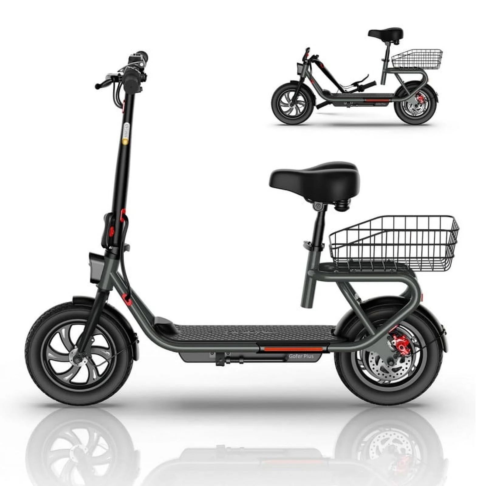 SISIGAD Electric Scooter with Seat for Adults, Peak 500W Motor, 12" Pneumatic Tires
