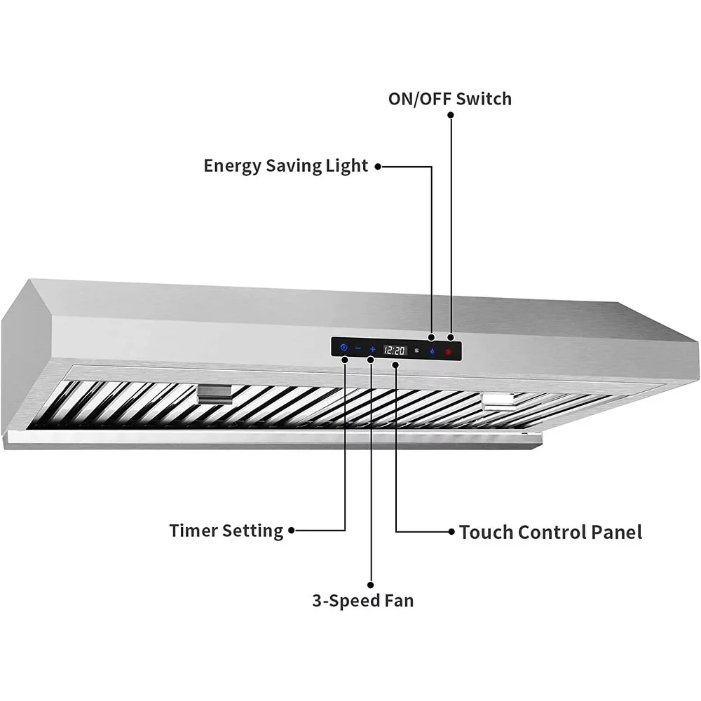 Under Cabinet Range Hood 30 inch with Dual Motors Stainless Steel Kitchen Hood 600 CFM Stove Filters