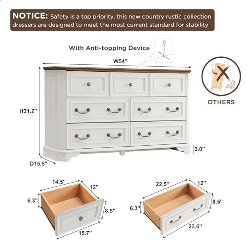 T4TREAM Farmhouse 5 Drawers Dresser for Bedroom, 48" Tall Wood Rustic Chest of Drawers with Natural Texture, Vintage Design