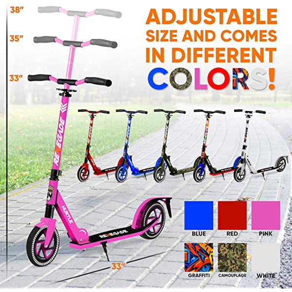 Hurtle Scooter &ndash; Scooter for Teenager &ndash; Kick Scooter &ndash; 2 Wheel Scooter with Adjustable T-Bar Handlebar &ndash
