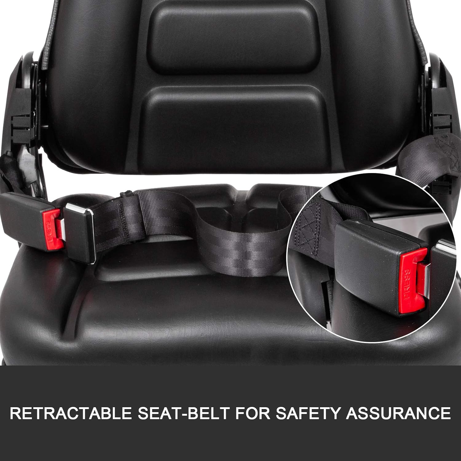 Bestauto Universal Fold Down Forklift Seat with Retractable Safety Belt, Armrest,Adjustable Seat for Excavator, Forklift, Tractor, Skid Loader