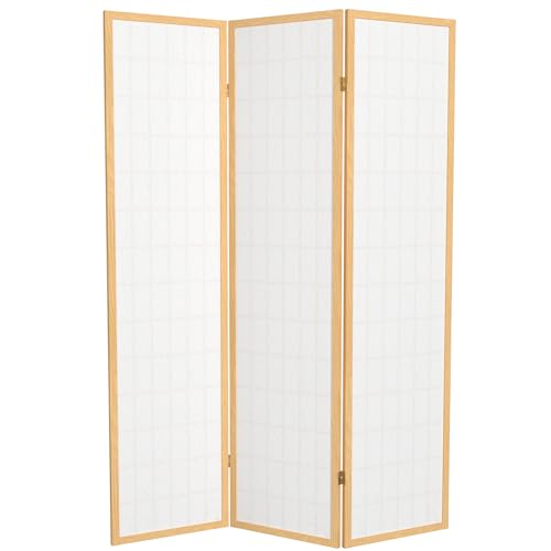 Red Lantern 6 ft. Tall Window Pane Shoji Screen-Natural-4 Panels Room Divider