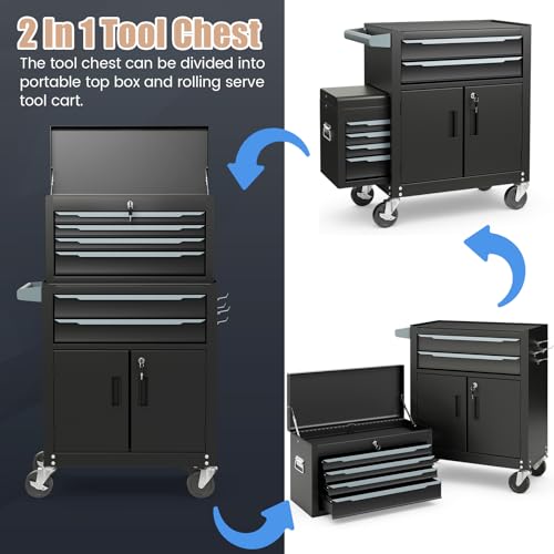 ERGOMASTER Rolling Tool Chest Cabinet Big Capacity Storage with Wheels and Lock Key, Portable Tool-Box Organizer with Sliding Drawers