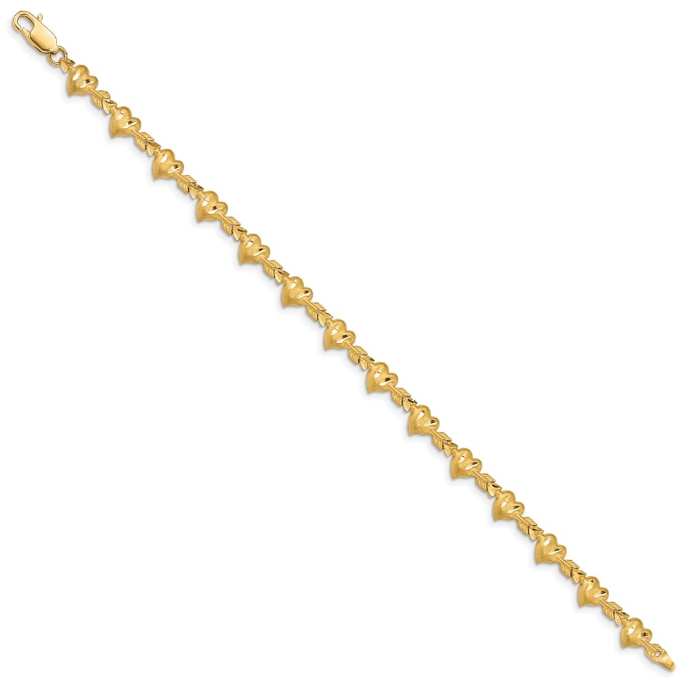 Auriga 14K Yellow Gold Satin Heart with Arrow Bracelet 7 inch for Women