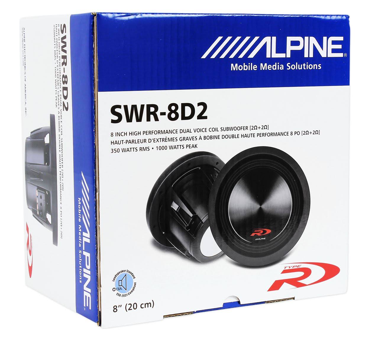 Alpine SWR-8D2 8x22 Dual 2-Ohm Type-R Series Car Subwoofers